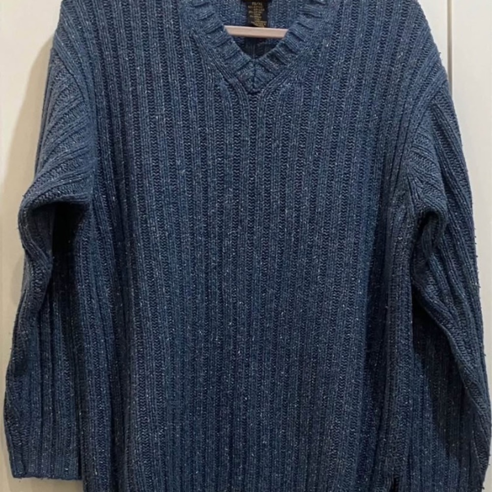 Dex Men's XL merino blend Heathered Blue V-Neck Sweater
